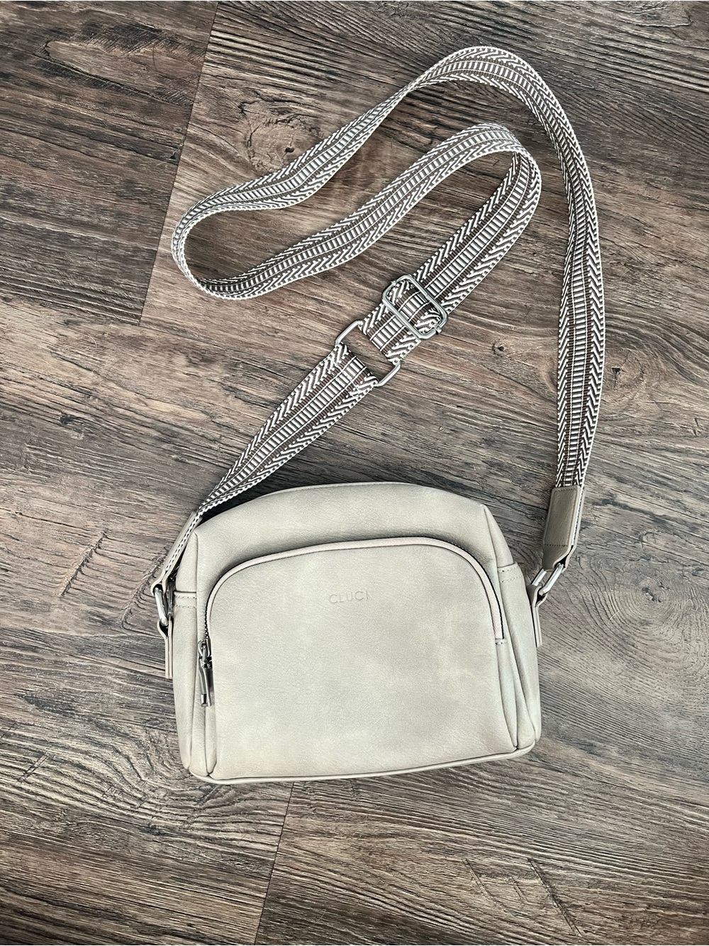 Women’s Cream Crossbody Bag with Patterned Strap